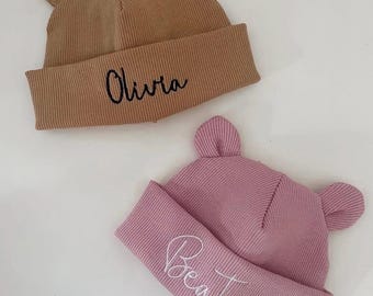 Berretti Personalizzati con Nome – Beanie Neonato Invernale – Ricamo a Scelta, Orecchie Opzionali – Cappellino Bimbo/Bimba