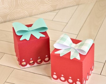 Caja de regalo con lazo navideño SVG: Plantilla de papel 3D (descarga digital)