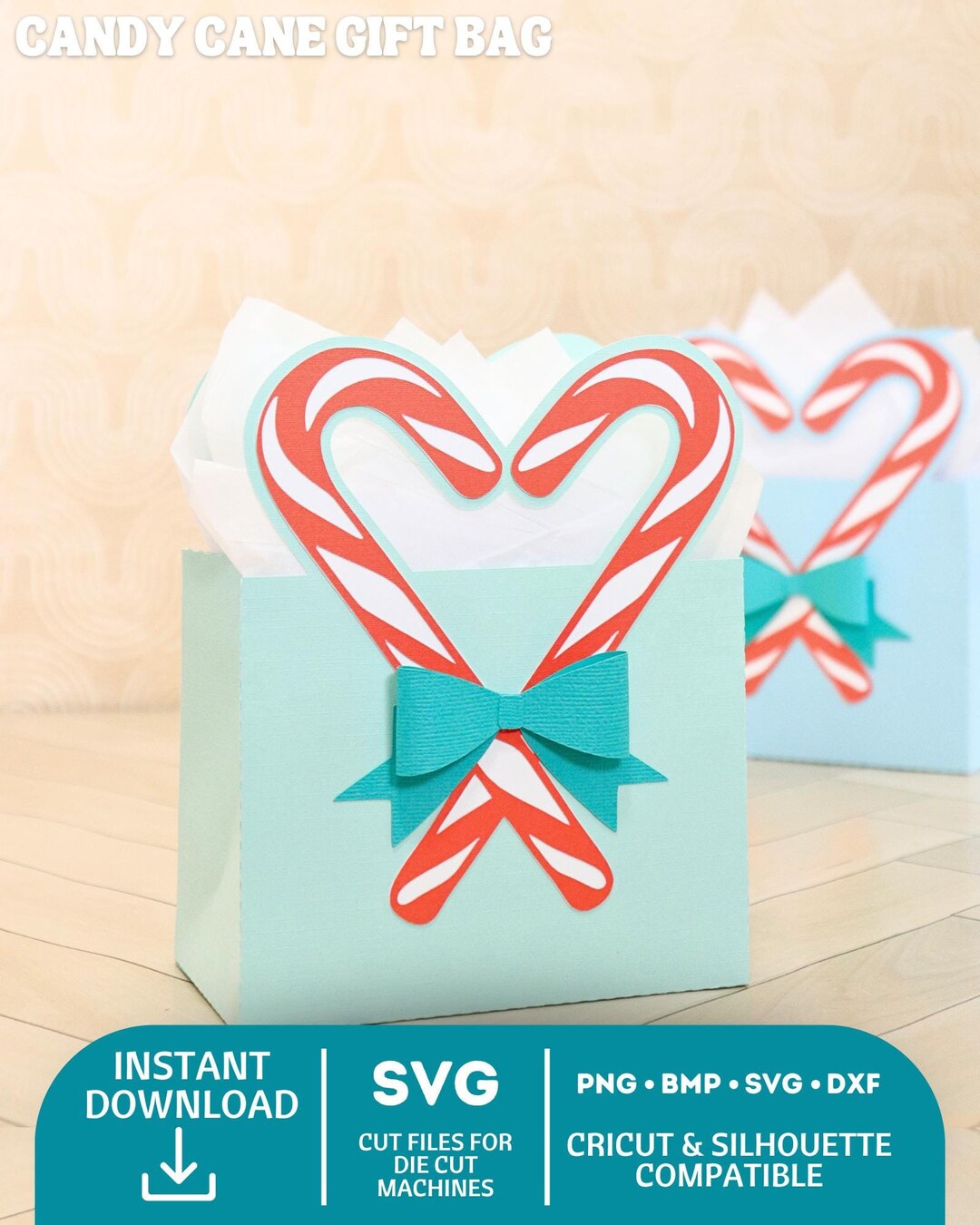 Candy Cane Gift Bag SVG 3D Christmas Favor Box (digital
