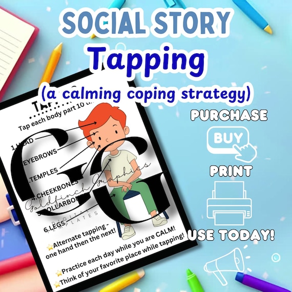 Social Story - Tapping, Printable, coping strategies to help calm your body, Social Story that teaches self regulation skills