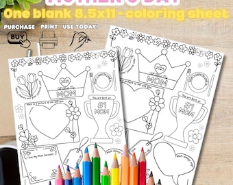 Plantilla imprimible para el Día de la Madre en PDF, Regalo para mamá de un niño, Hoja para colorear "Todo sobre mamá", Regalo para el Día de la Madre