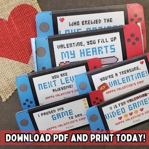 Videospiel Valentinstag druckbare Karten PDF, druckbare Valentinstagskarten für Gamer, Valentinstag für Jungen, passend für große und kleine Süßigkeitenbars!