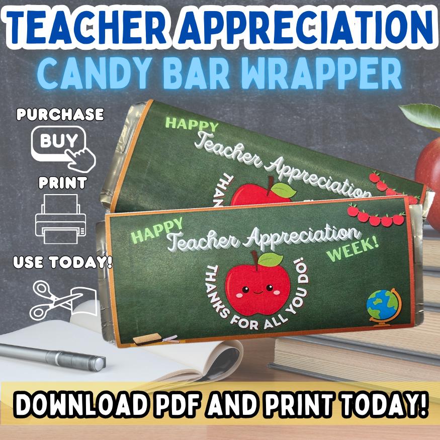 Teacher Appreciation Day Printable Candy Bar Wrapper, Gift for Teacher ...