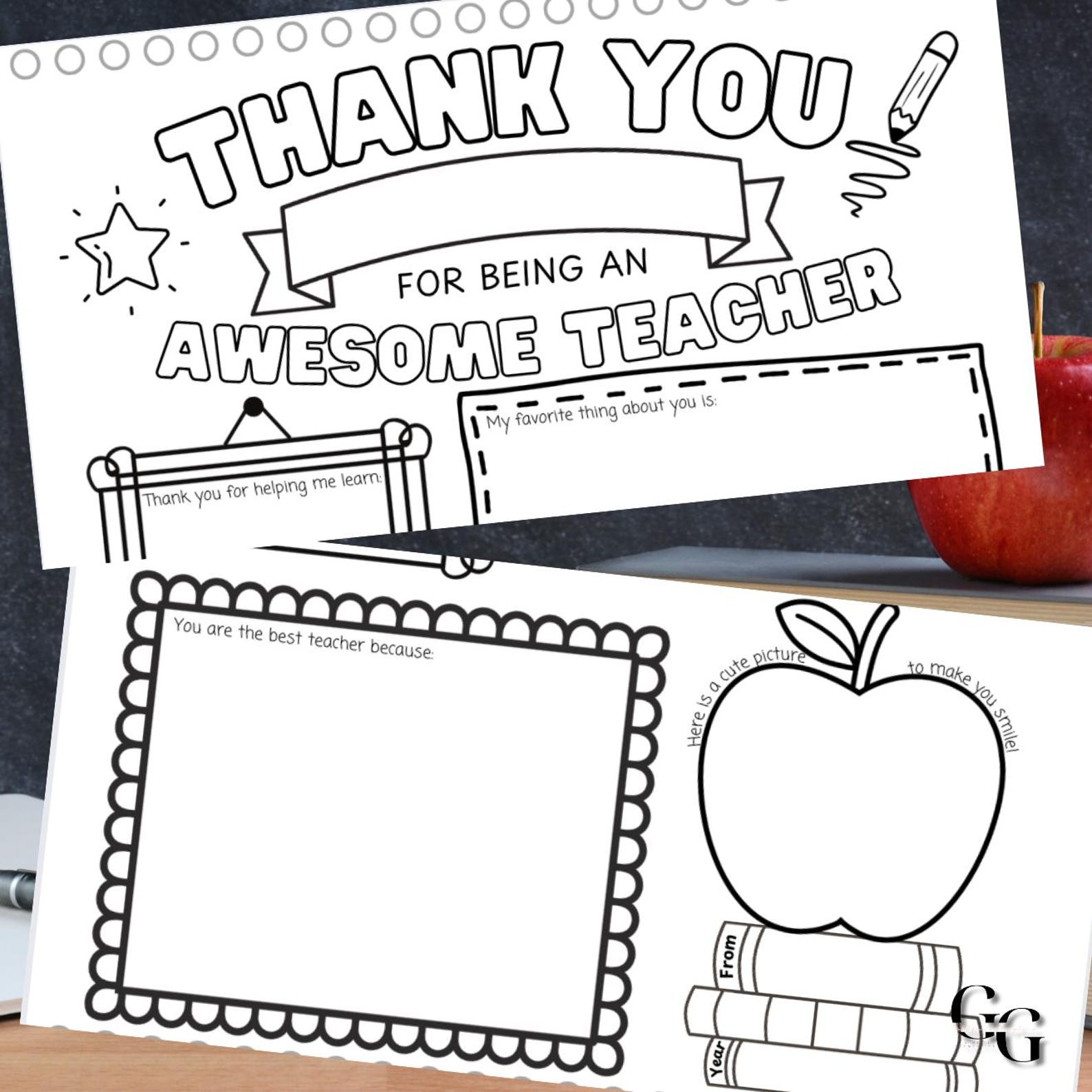 Teacher Appreciation Printable Coloring Sheet PDF, Teacher Gift From ...