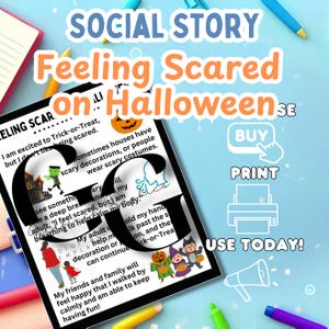 Historia social: Sentirse asustado en Halloween, imprimible, historia social sobre qué esperar mientras se pide dulces