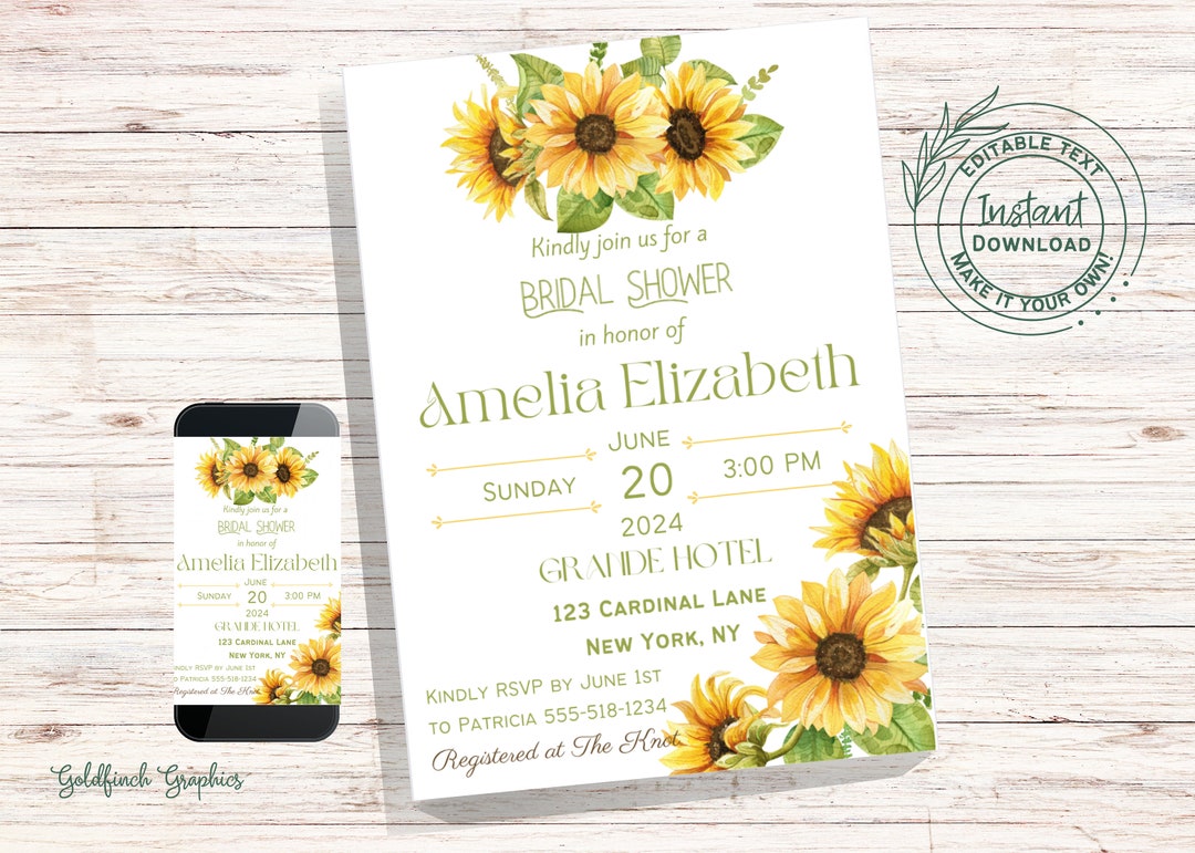 Sunflower Bridal Shower Invitation Sunflower Shower Template Etsy