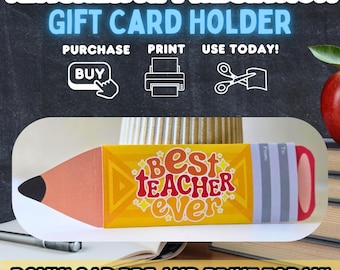 Teacher Thank You Printable Gift Card Holder Pencil, Gift for Teacher, Gift Card Holder, Teacher Gift shaped like pencil