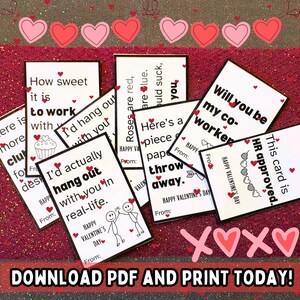 Coworker Valentine&#39;s Day Printable Cards PDF, Funny Work Printable Valentines, Valentine&#39;s for Coworkers, Valentine&#39;s for work