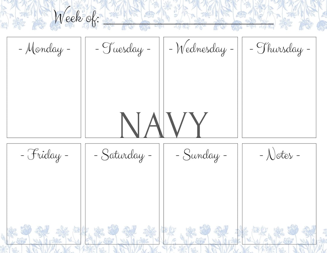 Weekly Overview Printable Planner Template - Undated - Navy - Blue - Etsy
