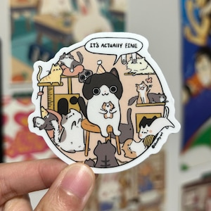 This is fine cat sticker | meme dog sticker, cat sticker, laptop vinyl sticker, water bottle decal