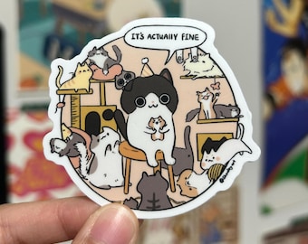 This is fine cat sticker | meme dog sticker, cat sticker, laptop vinyl sticker, water bottle decal