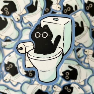 Toilet cat vinyl sticker | laptop waterbottle decal sticker