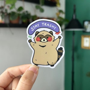 Stay trashy sticker | Raccoon sticker, funny vinyl sticker, laptop decal, waterbottle decal