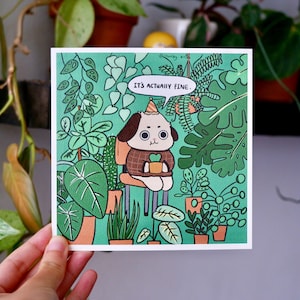 This is fine plant print, square print, wall decor, meme art print