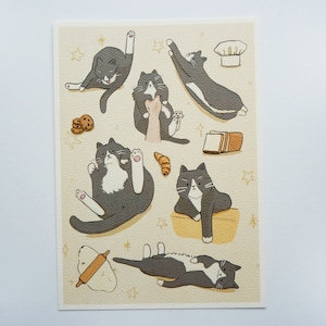 Konsttryck med smokingkatt som bakar: Illustration av mysig bagare (5x7)
