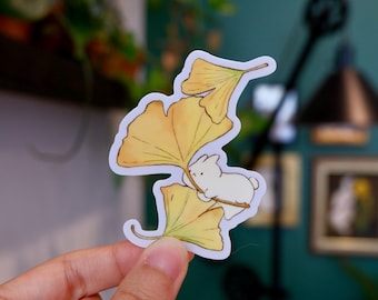 Ginko leaf bunny vinyl sticker | laptop waterbottle decal sticker