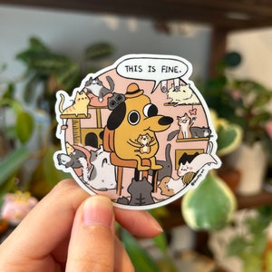 This is fine cat sticker | meme dog sticker, cat sticker, laptop vinyl sticker, water bottle decal