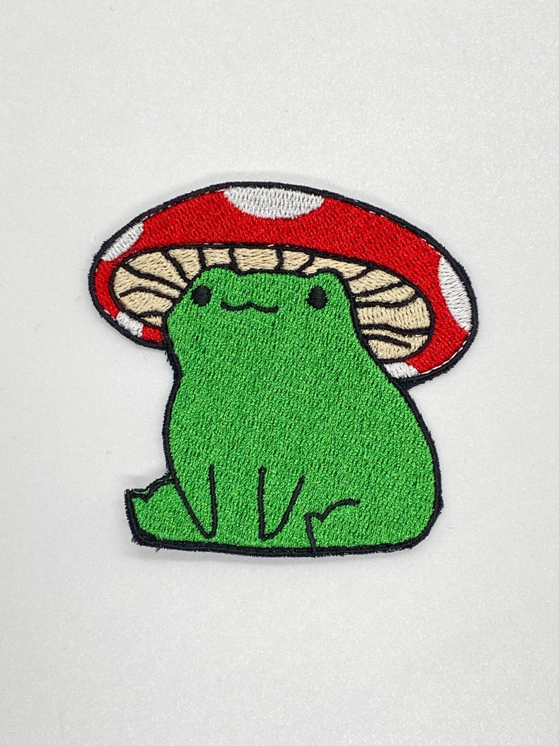 Écusson à coudre et à repasser champignon grenouille, écussons à repasser, écussons grenouille, écusson brodé à repasser, écussons pour veste, écusson logo au dos, écusson pour sac image 2