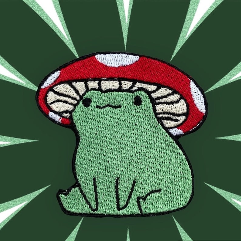 Écusson à coudre et à repasser champignon grenouille, écussons à repasser, écussons grenouille, écusson brodé à repasser, écussons pour veste, écusson logo au dos, écusson pour sac image 1