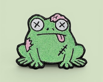 Parche bordado de rana zombie – Lindo parche de terror para planchar o con velcro