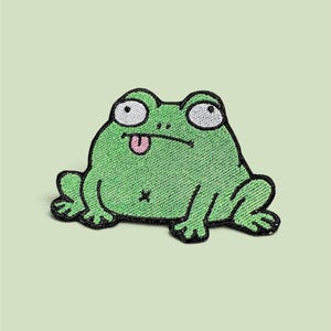 Lustiger Froschaufnäher, gestickter grüner Froschaufnäher, skurriler Frosch-Aufnäher zum Aufbügeln, süßer Meme-Froschaufnäher, Geschenk für Froschliebhaber