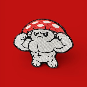 Parche termoadhesivo con forma de hongo, ideal para planchar o pegar con velcro: divertido bordado muscular para chaquetas y mochilas.