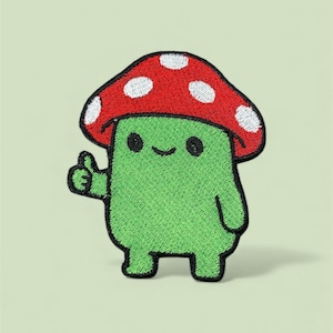 Parche de hongo Thumbs Up: bordado con plancha o con velcro para chaquetas y bolsos