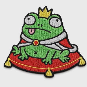 Broderad lapp med kunggroda – Dumb Frog Stryk-på eller Hoop and Loop