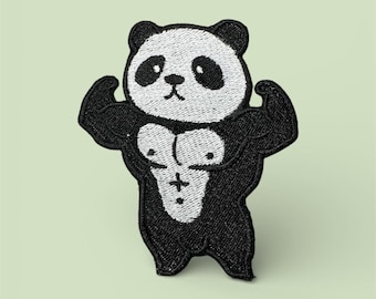 Unreasonably Buff Panda Iron-On/hook and loop Patch – Funny Muscle Embroidery for Jackets & Backpacks