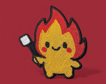 Écusson thermocollant brodé Ami du feu : écusson personnage flamme