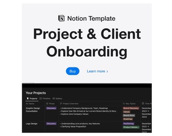 Notion Template Project & Client Onboarding, Project Orientation Dashboard, Client Dashboard, Project and Client Management Template