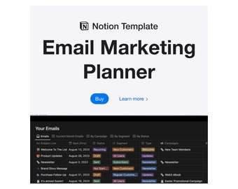 Notion Template Email Marketing Planner, Ultimate Email Marketing Mastery, Notion Planner Template, Email Dashboard for Everyone