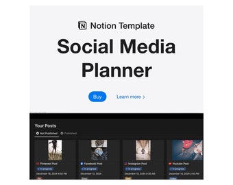 Notion Template Social Media Planner, Content Planner for Content Creators, Social Media Calendar, Content Calendar, Notion Planner Template