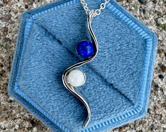 Curve with Natural Stone & Breastmilk Necklace - Sterling Silver (NOT A DIY KIT) - Breastmilk Jewelry- New Mom Gift - Push Present