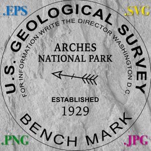 Arches NP US Geological Survey Benchmark Image.  .svg, .eps and .png Digital Files Instant Download for USGS Bench Marks