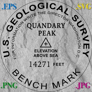 Quandary Peak Colorado 14er,  US Geological Survey Benchmark Image.  .svg, .eps and .png Digital Files Instant Download for USGS Bench Marks