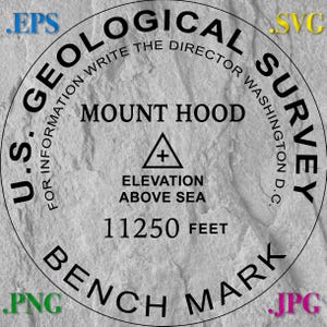 Mt. Hood US Geological Survey Benchmark Image.  .svg, .eps and .png Digital Files Instant Download for USGS Bench Marks
