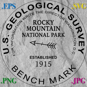 Rocky Mountain NP US Geological Survey Benchmark Image.  .svg, .eps and .png Digital Files Instant Download for USGS Bench Marks