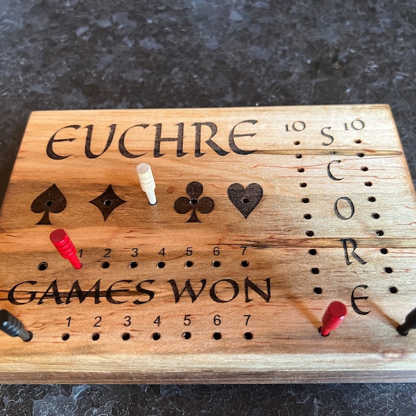 Euchre Counter and Card box, CNC, Lightburn and SVG files.  Create an elegant box to hold cards, pegs and keep score for Euchre.