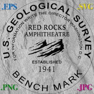 Red Rocks Establish Date US Geological Survey Benchmark Image.  .svg, .eps and .png Digital Files Instant Download for USGS Bench Marks