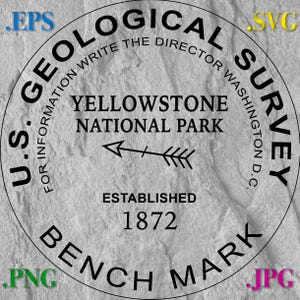 Yellowstone NP US Geological Survey Benchmark Image.  .svg, .eps and .png Digital Files Instant Download for USGS Bench Marks