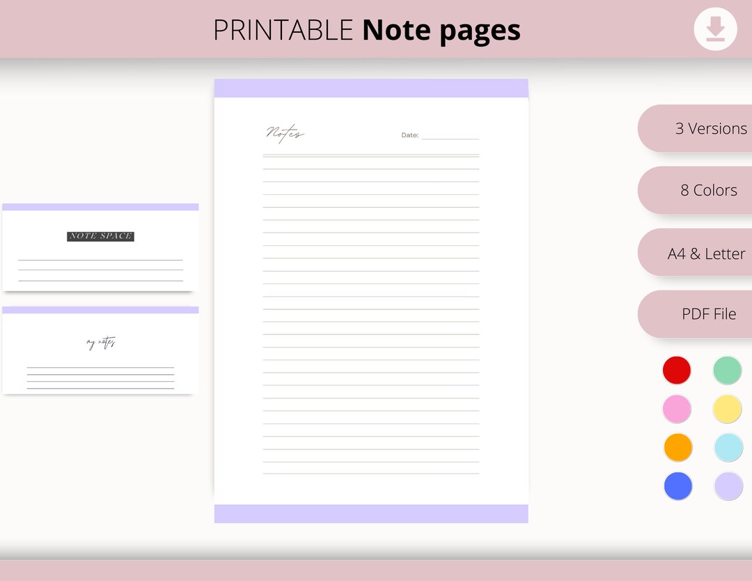 Printable Notes Page | Notes Space | Writing Paper | Minimalist | A4 ...