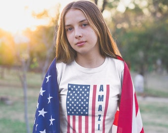 Amazing: US Flag Youth Short Sleeve Tee | Patriotic American Design | Independence Day Shirt for Kids | Celebrate the USA Spirit