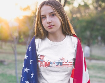 Red White Blue Amazing Youth Short Sleeve Tee | Patriotic Independence Day Design | USA Flag Inspired Shirt for Kids