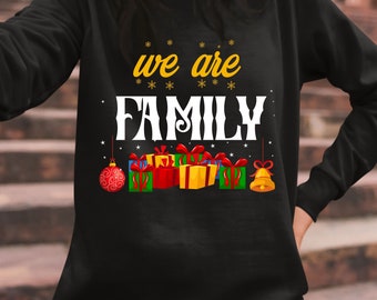 We Are Family Christmas Sweatshirt: Youth Long Sleeve Cotton Blend