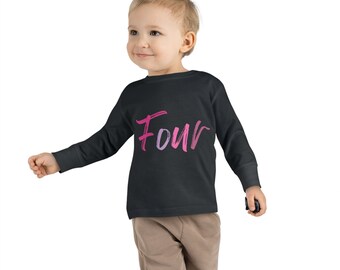 Long selvee Age Tee Shirt For 4 Year Old  kids T-shirt,  Birthday Boy Shirt, Long Sleeve Shirt, Fifth Birthday Shirt for Boy's or Girl's
