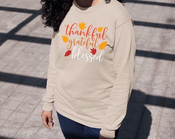Agradecido Agradecido Bendito, Sudadera de Acción de Gracias, Suéter de Acción de Gracias para Mujeres, Ideas de Regalos de Acción de Gracias, Lindo Día de Acción de Gracias