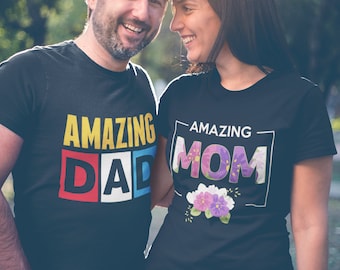 Erstaunliche Mama - Papa, Familien-Shirts, Familien-Wiedersehen-Shirts, trendige Shirts, Komfortfarben Mama und Papa Shirts, neue Papa Shirt,