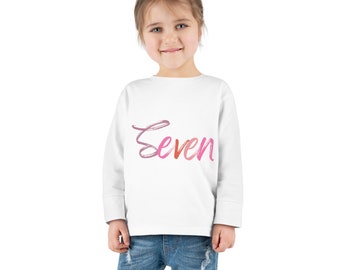 Camiseta de manga larga para niños unisex de 7 años, camiseta de cumpleaños personalizada, camiseta de 7.º cumpleaños, suéter para niños pequeños, séptimo cumpleaños