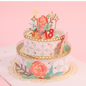 Gepersonaliseerde doe-het-zelf verjaardagstaart voor elke leeftijd met rozen 3D pop-upkaart Wenskaart, perfect om Loveone's speciale dag te vieren